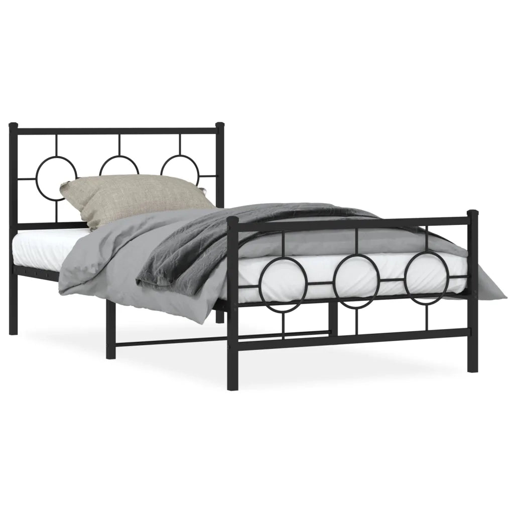 Giroletto con Testiera e Pediera Metallo Nero 100x190 cm 376238