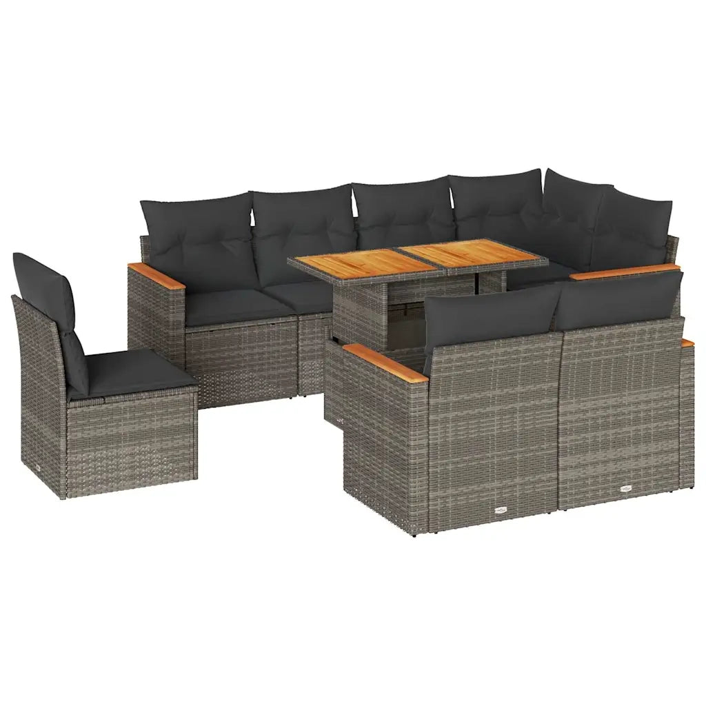 Set Divano da Giardino 9pz con Cuscini Grigio Polyrattan Acacia 3327504