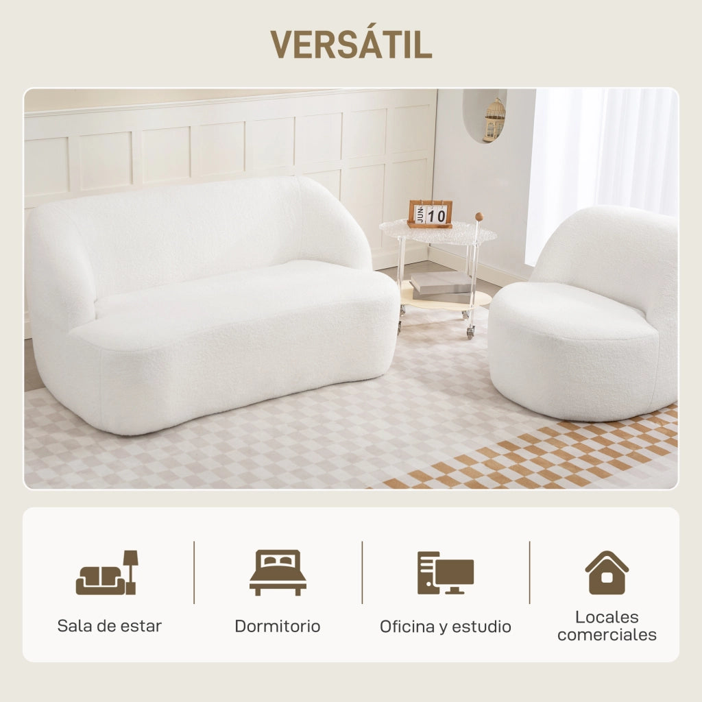 Divano 2 Posti Curvo Imbottito Trapuntato ¨C Minimal ¨C Crema 142 cm