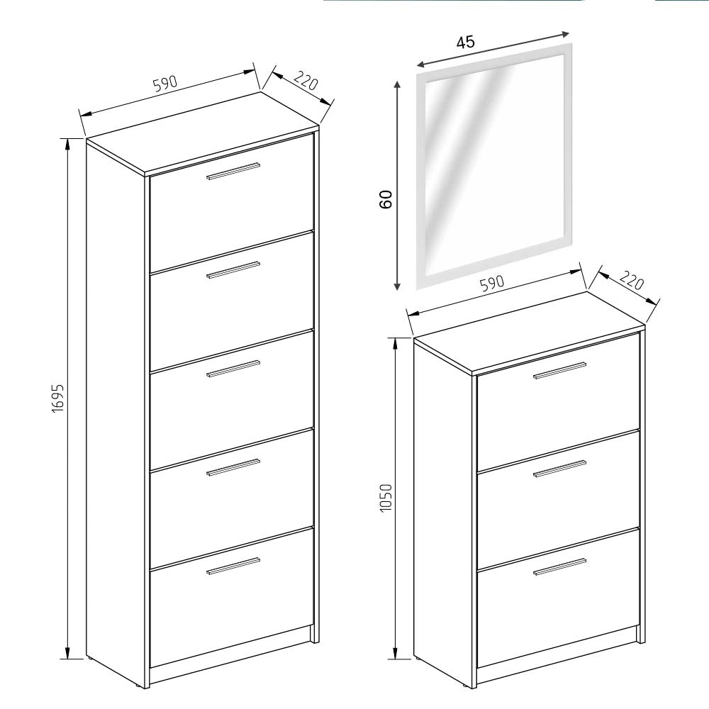 Vicco Scarpiera da ingresso Bianco lucido Set con specchio