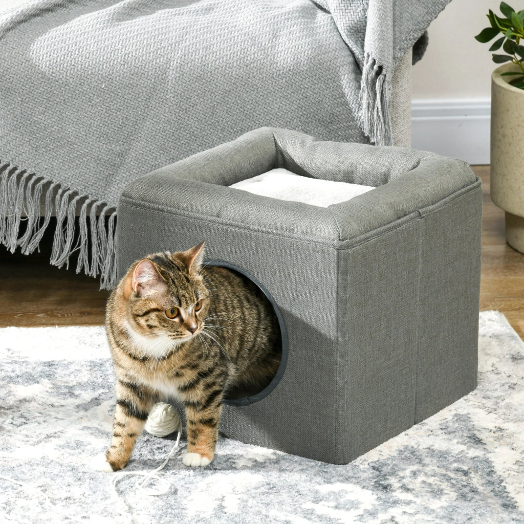Casetta per gatto a 2 livelli con cuscino ¨C Minimal ¨C grigio 36.5x36.5x33 cm