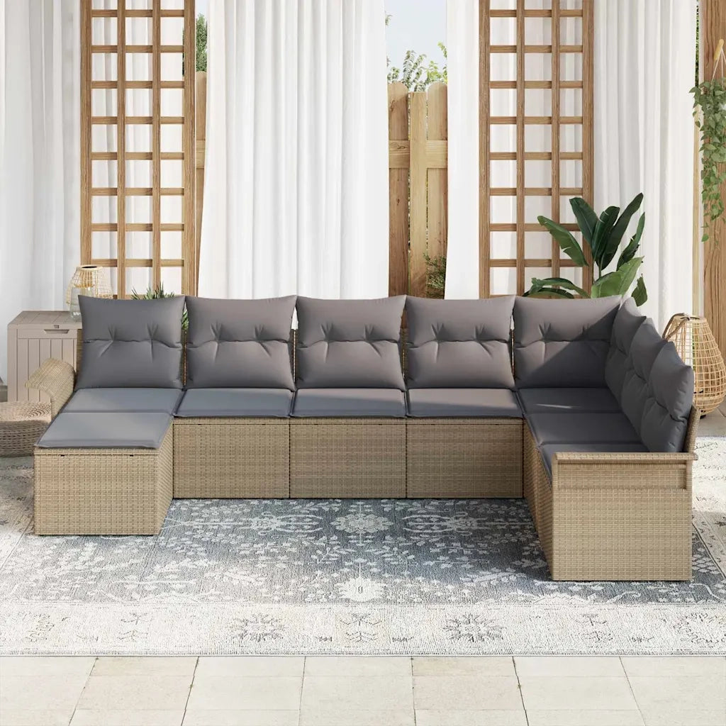 Set Divano da Giardino con cuscino 8 pcs Beige Poly Rattan