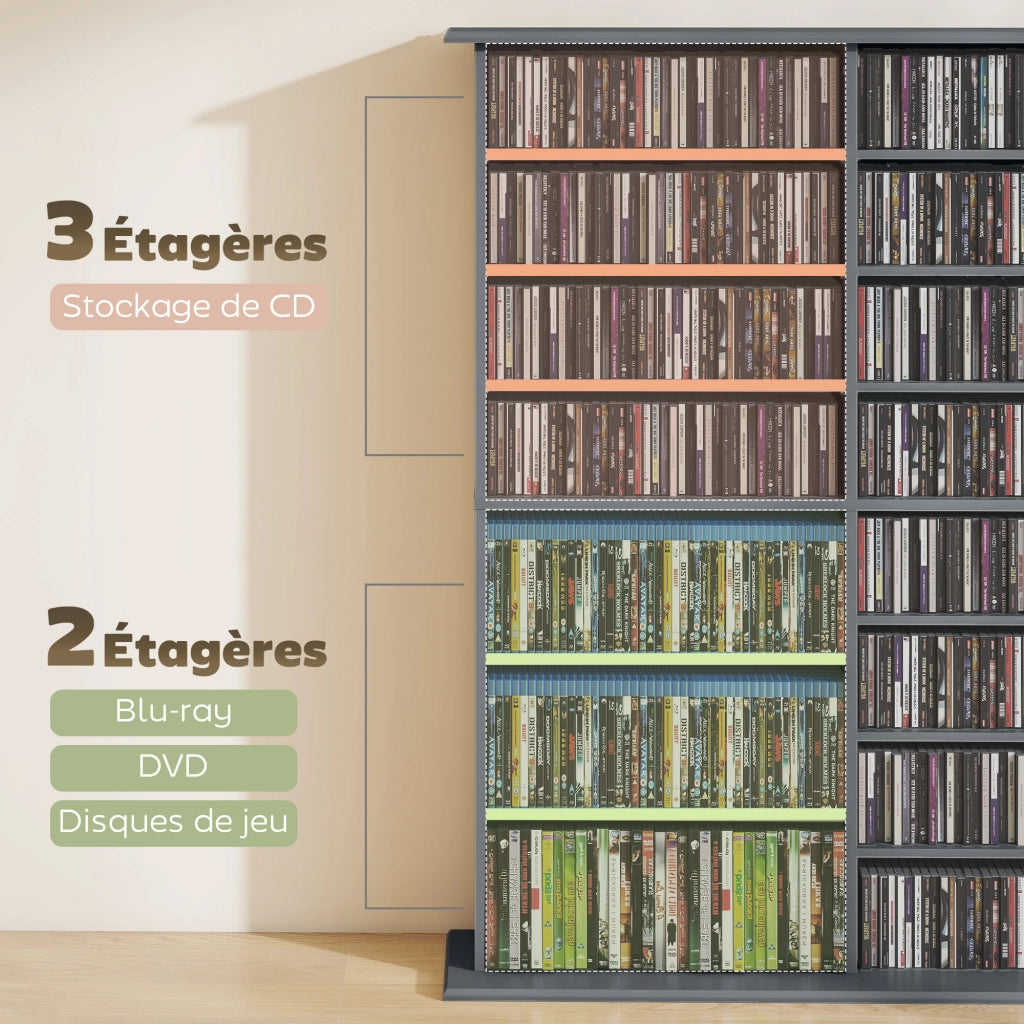 Libreria per CD e DVD con 16 scomparti e 12 ripiani regolabili ¨C Minimal ¨C Grigio