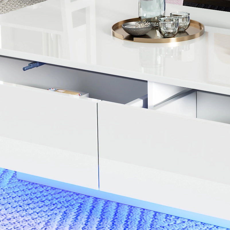 Tavolino da Caff¨¨ con LED e Cassetti ¨C MINIMAL ¨C Bianco Lucido 115x55x34