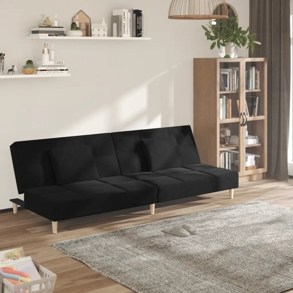 Divano letto | Sof¨¤ letto | Letto singolo a 2 Posti con 2 Cuscini Nero in Tessuto