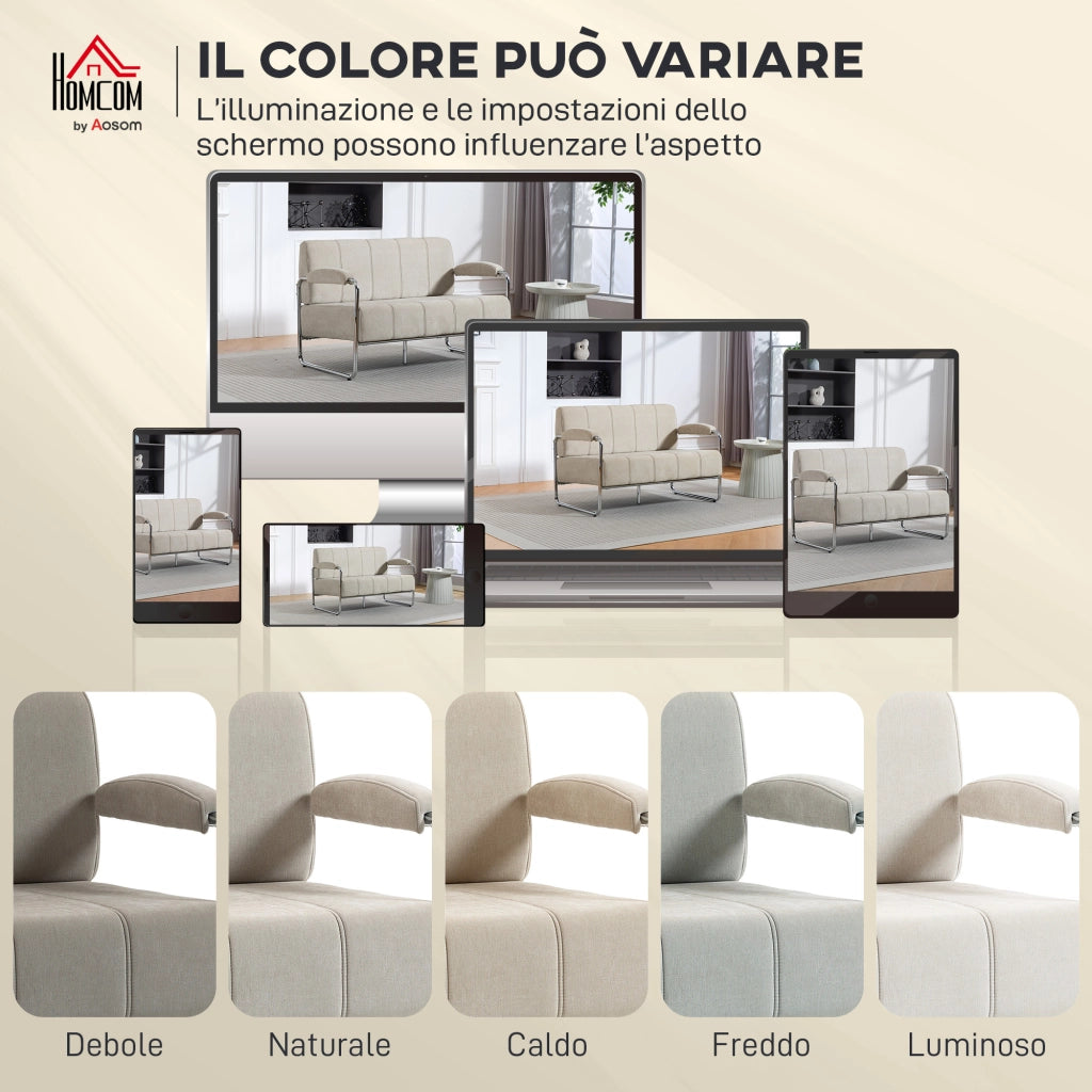 Divano 2 Posti Moderno Tessuto Beige ¨C Minimal ¨C 120x73x76 cm