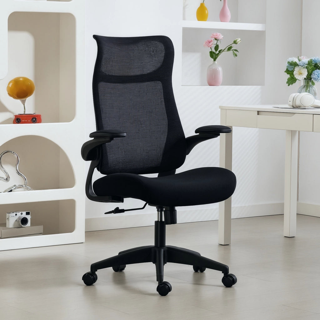 Sedia da Ufficio Ergonomica Girevole in Maglia con Supporto Lombare e Braccioli Regolabili ¨C Minimal ¨C Nero