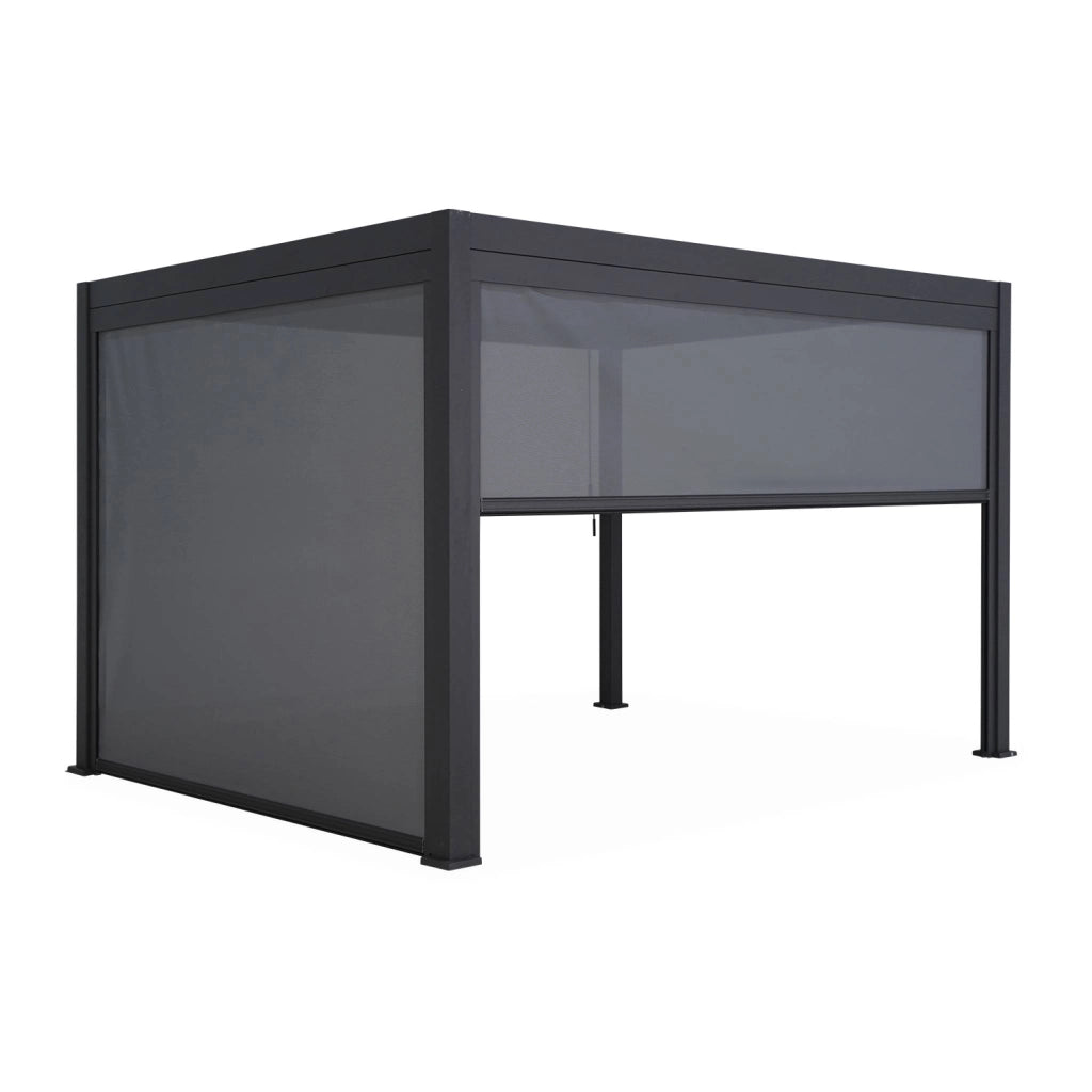 Pergola bioclimatica 3x4m in alluminio + tenda da 3m + tenda da 4m,
