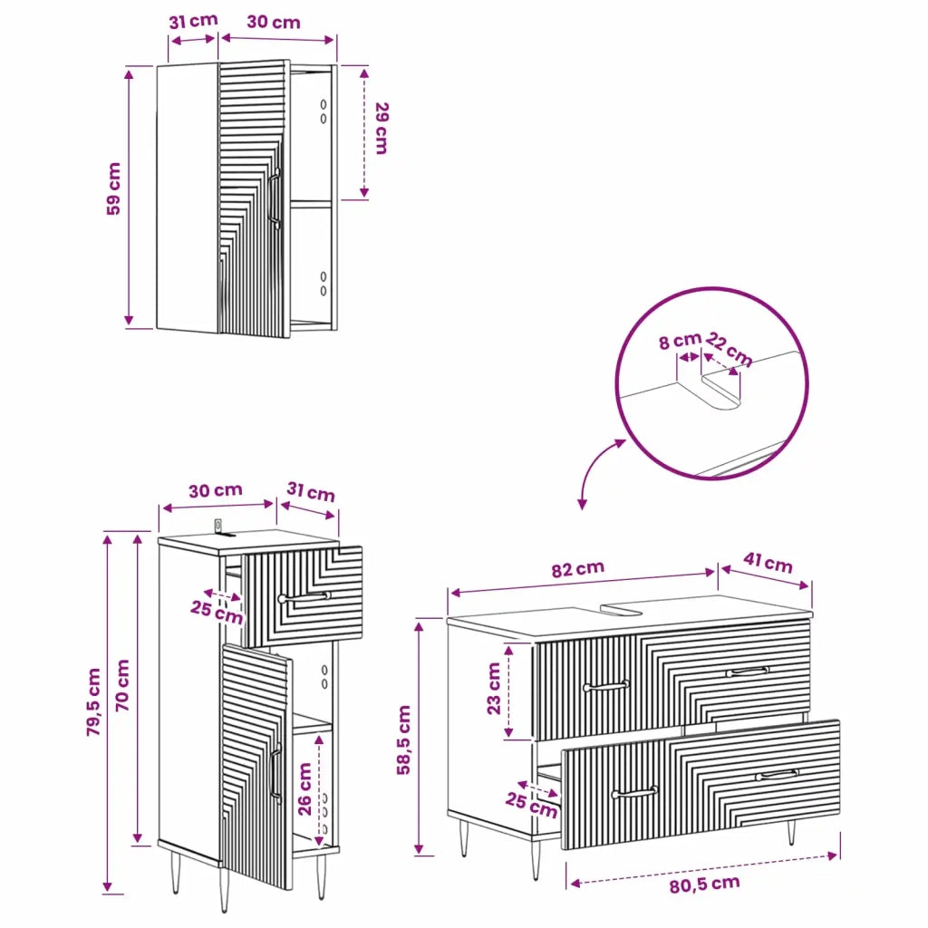 Set di armadietti da bagno in 3 pezzi HAARLEM Grigio Cemento 3417777