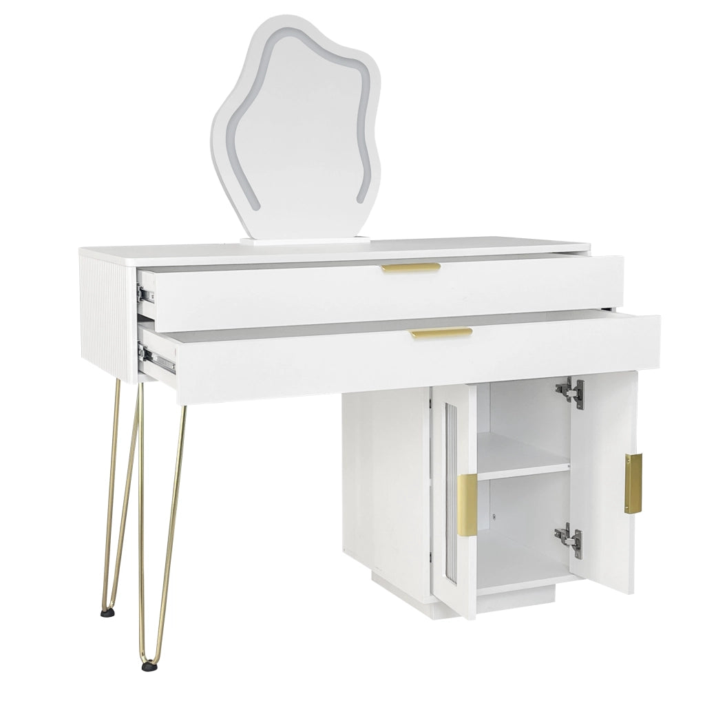 Tavolo Trucco con Specchio LED ¨C MINIMAL ¨C Bianco, Moderno, 100x78x40 cm