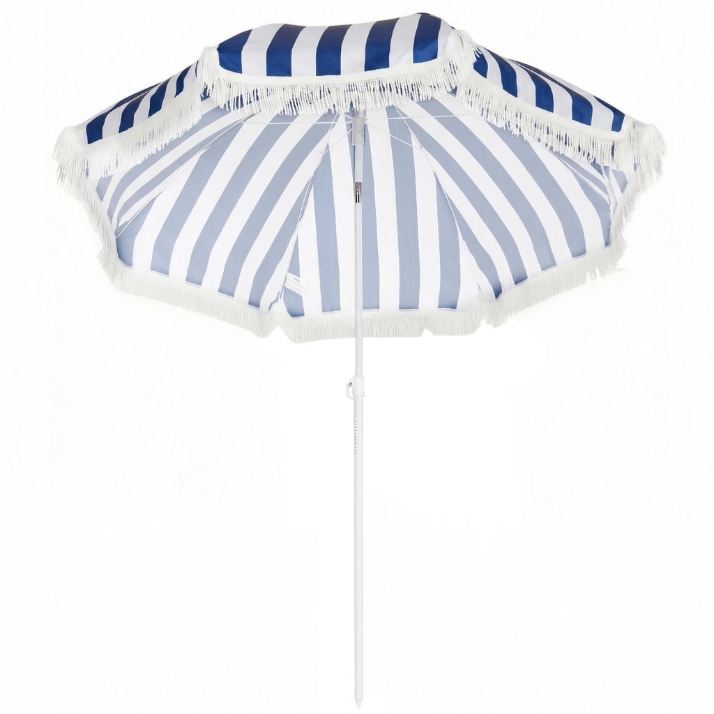 Ombrellone da Giardino con Frange ¨C Minimal ¨C Blu e Bianco ?180 cm