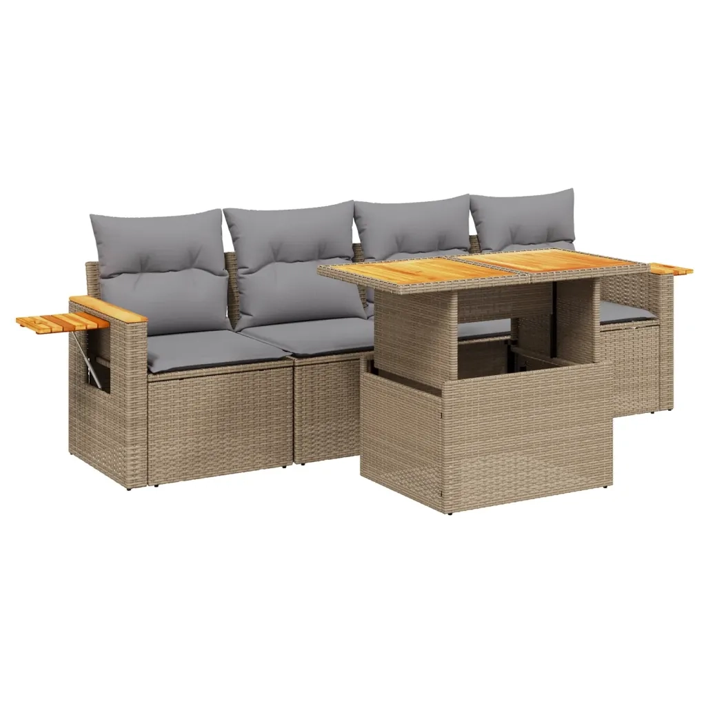 Set Divano da Giardino 5 pz con Cuscini Beige in Polyrattan 3273397