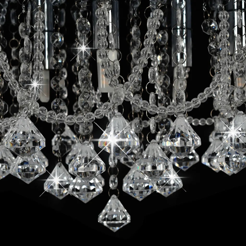 Lampadario Perle di Cristallo Argento Rotondo 4  Lampadine G9 281583
