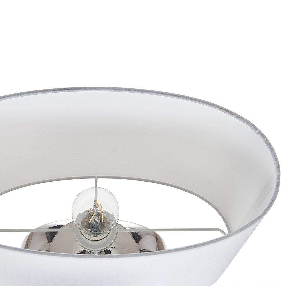 Lampada da Tavolo Argento Ceramica 49 cm Glam Luce Notturna Paralume Albero Motivo Lucido Camera da Letto Soggiorno