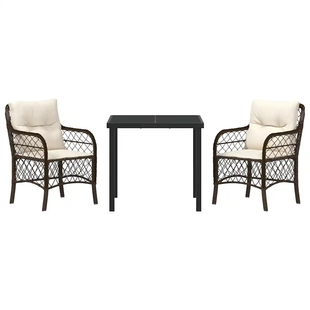 Set da Pranzo per Giardino con cuscino 3 pcs Marrone polyrattan