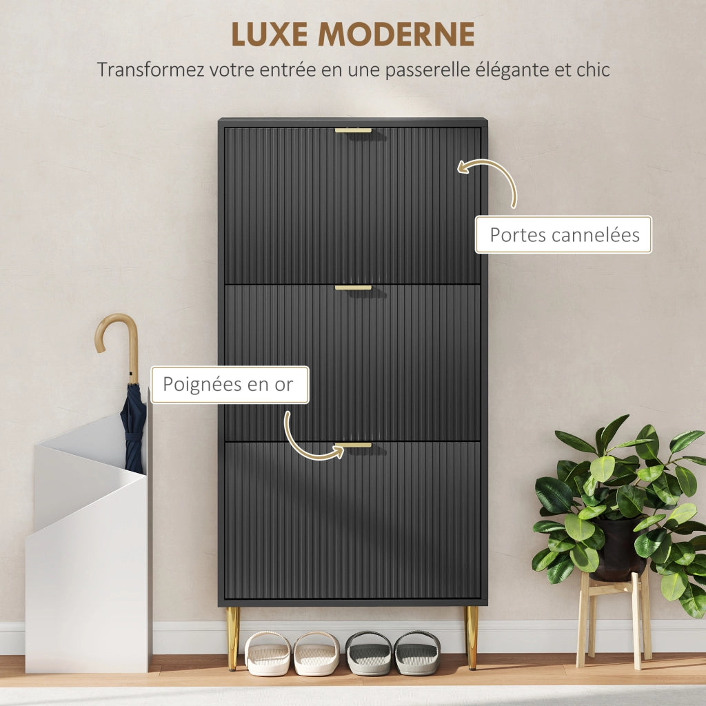 Scarpiera con Ante e Cassetti ¨C Minimal ¨C Nero 60x24x122,5 cm
