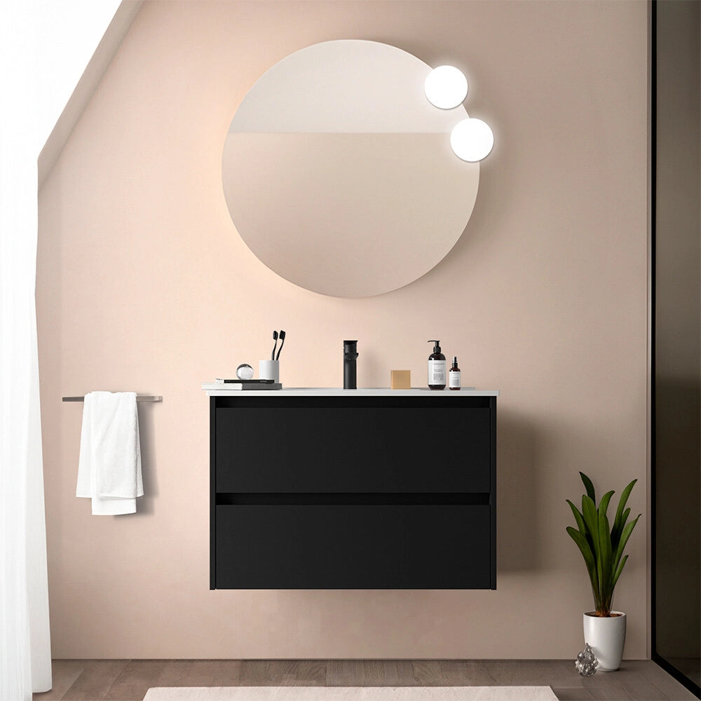 Mobile bagno sospeso 80 cm nero satinato con lavabo ad incasso Gaya