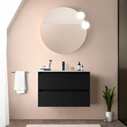 Mobile bagno sospeso 80 cm nero satinato con lavabo ad incasso Gaya