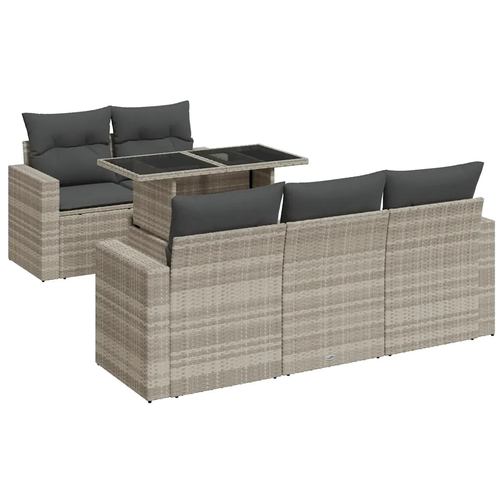 Set Divano da Giardino 6pz con Cuscini Grigio Chiaro Polyrattan 3326253