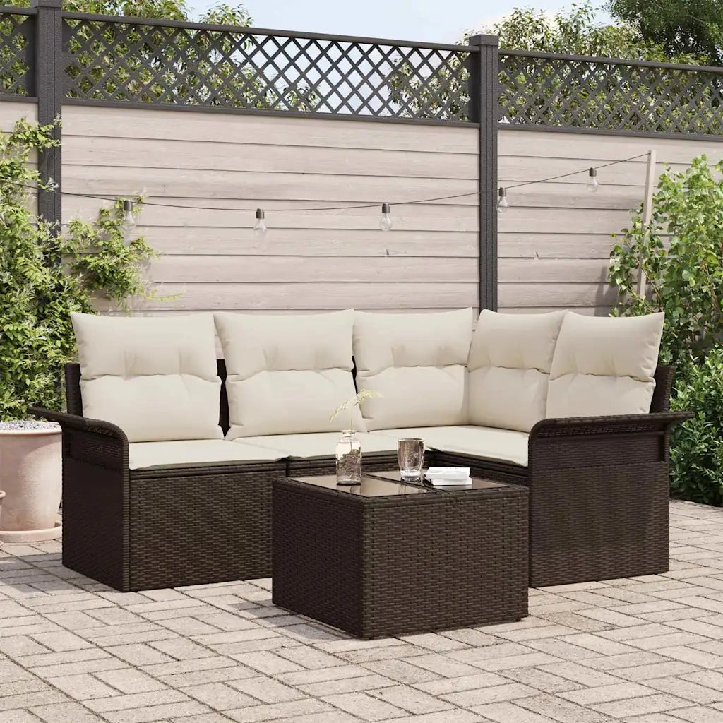 Set Divano da Giardino con cuscino 5 pcs Marrone polyrattan