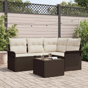 Set Divano da Giardino con cuscino 5 pcs Marrone polyrattan