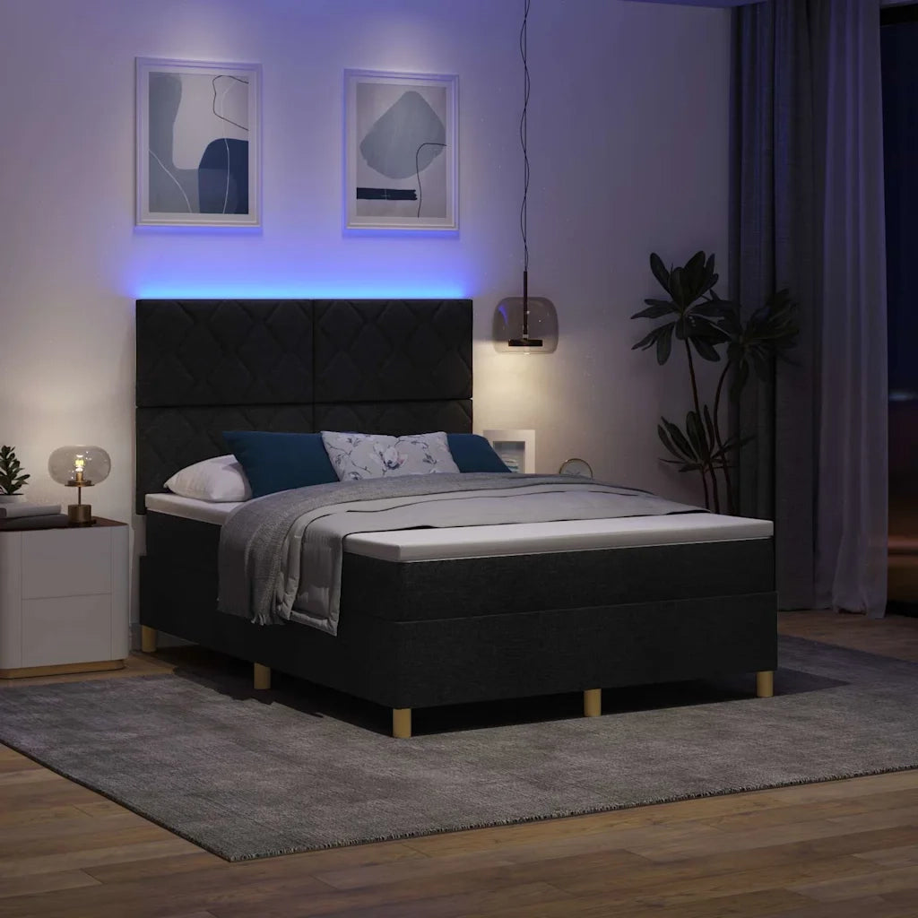 Letto a Sorgente LED con materasso Nero 140 x 200 cm Tessuto 3343182