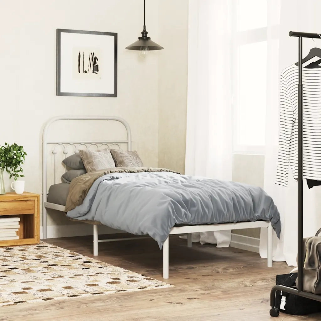 Letto singolo | Letto per adulti | Giroletto senza Materaso con Testiera Metallo Bianco 75x190 cm