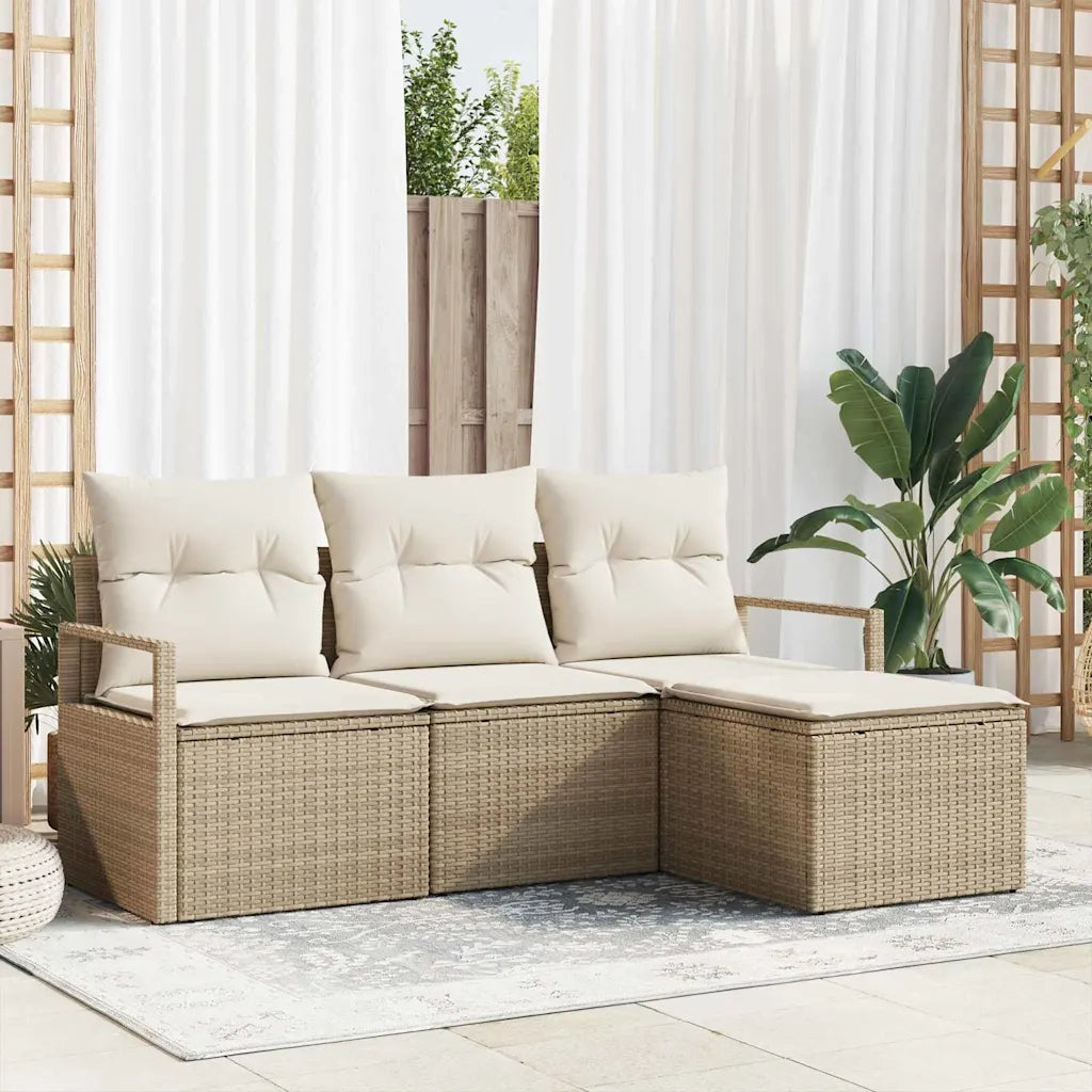 Set Divano da Giardino con cuscino 4 pz-Sofa da Giardino-Divanetto da esterno Beige e Crema