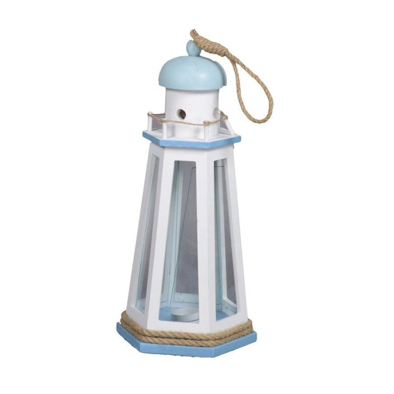 Lanterna mare legno bianco/azzurro farocm 21,5x21,5h41,5