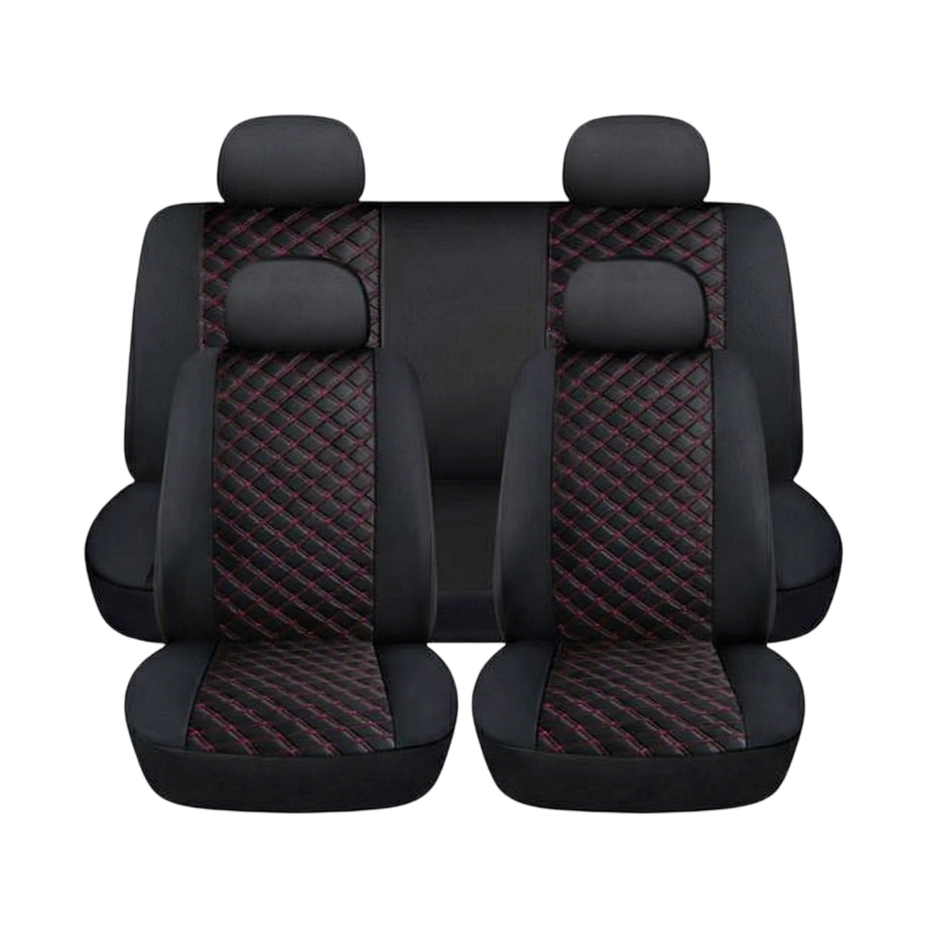 Set 5 Pezzi Coprisedili Auto Design Testurizzato Elegante Nero / Rosso Avizar