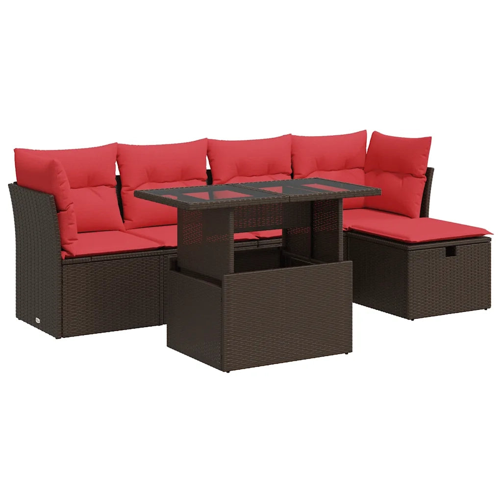 Set Divano Giardino 6 pz con Cuscini Marrone Polyrattan Acacia 3326145