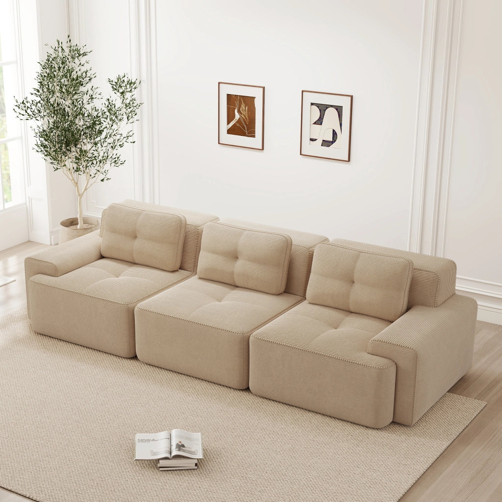 Divano modulare 3 posti - Zephmum - Tessuto velluto a coste beige