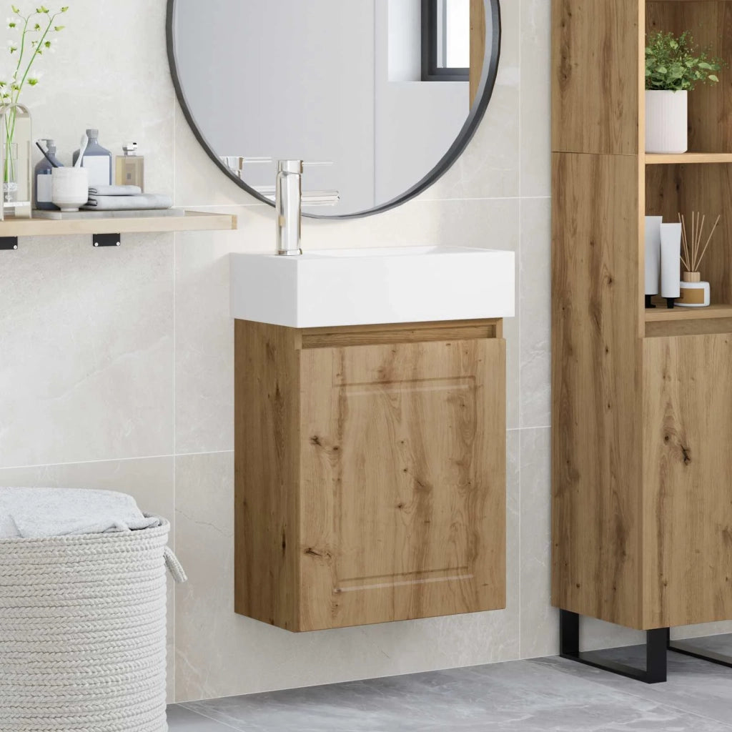 Mobile Bagno | Armadio da bagno con rubinetto Rovere Artigianale
