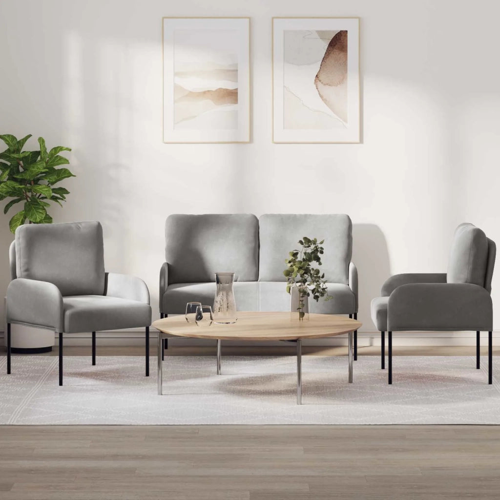 Set divani con cuscino 3 pcs Grigio chiaro 115 x 56 x 80 cm 3406217