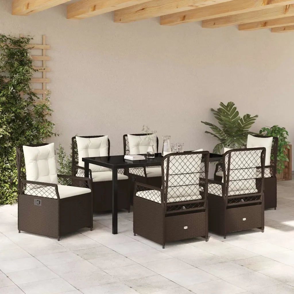 Set da Pranzo per Giardino 7 pcs Marrone polyrattan