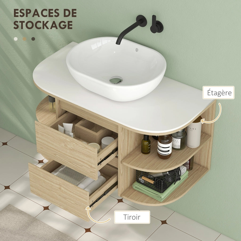 Mobiletto Sottolavabo Sospeso con Cassetti e Ripiani ¨C zephmum ¨C Marrone