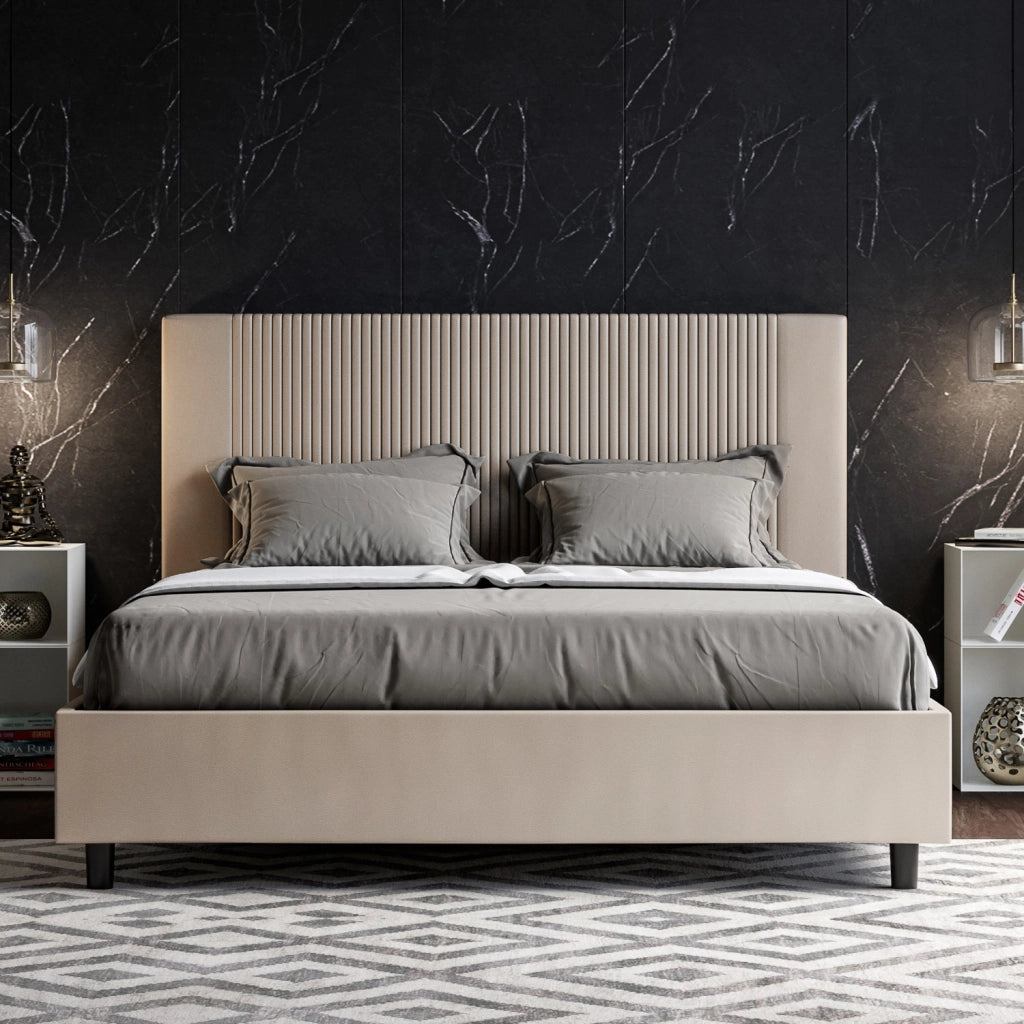 BS COM Letto queen size contenitore imbottito 150x200 similpelle tortora