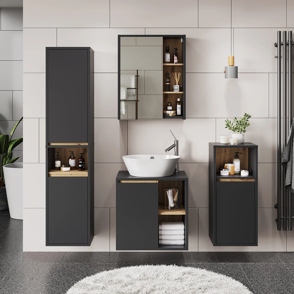 Vicco Mobile a specchio per il bagno Grigio/Artisan 60 x 75 cm con ripiani aperti