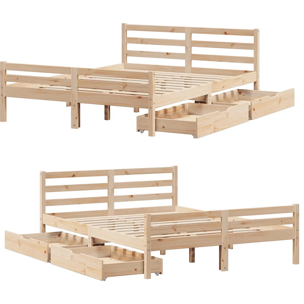 Letto senza Materasso-Struttura Letto 135x190 cm in Legno Massello di Pino 604635