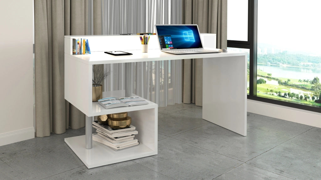 Scrivania ESSE 140 con design a ''S'' e sopralzo
