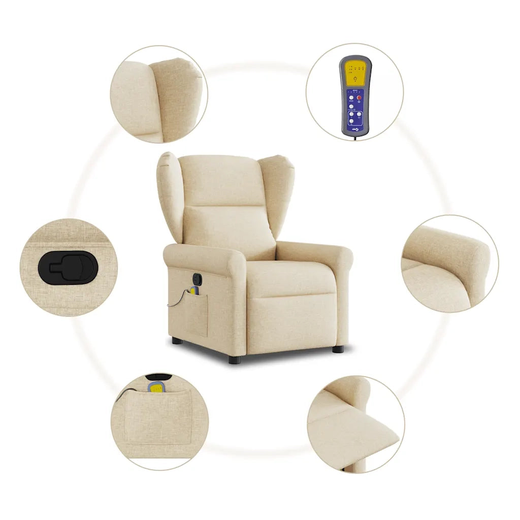 Poltrona Massaggiante Reclinabile Crema in Tessuto 4015674