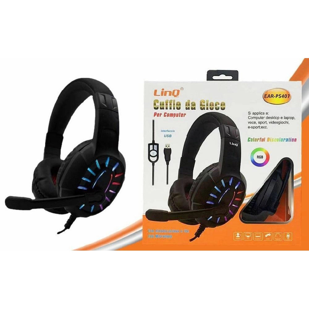Trade Shop - Cuffie Da Gioco Headset Con Microfono Led Rgb Gaming Usb Per Pc Computer Ear-ps407 -