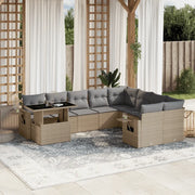 Set Divano da Giardino 10 pz con Cuscini Beige in Polyrattan 3268139