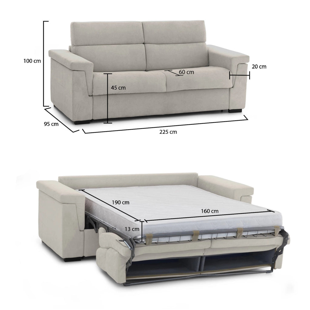 Nus, Divano Letto 3 Posti Sfoderabile Made in Italy, 225x95 cm Beige