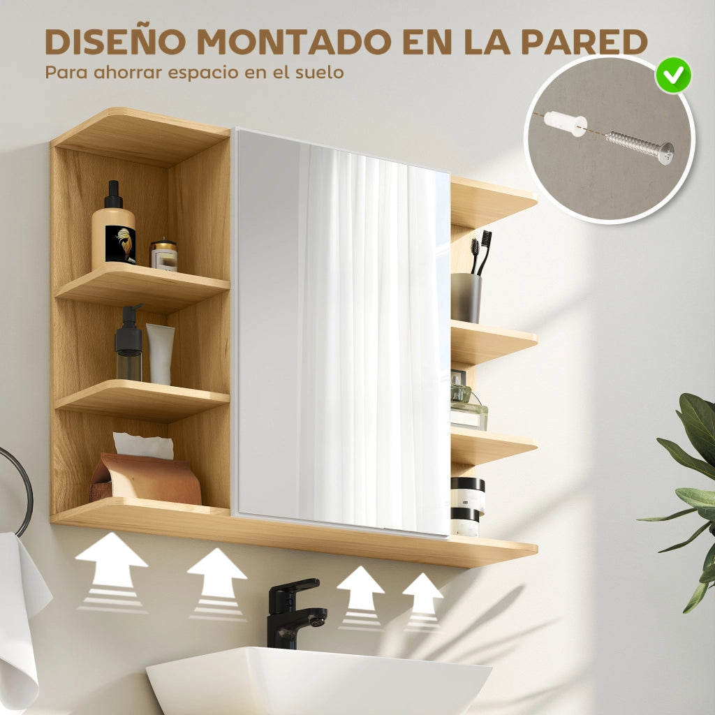 Armadietto Bagno con Specchio e Ripiani ¨C Zephmum ¨C Legno Naturale 80x20x59 cm