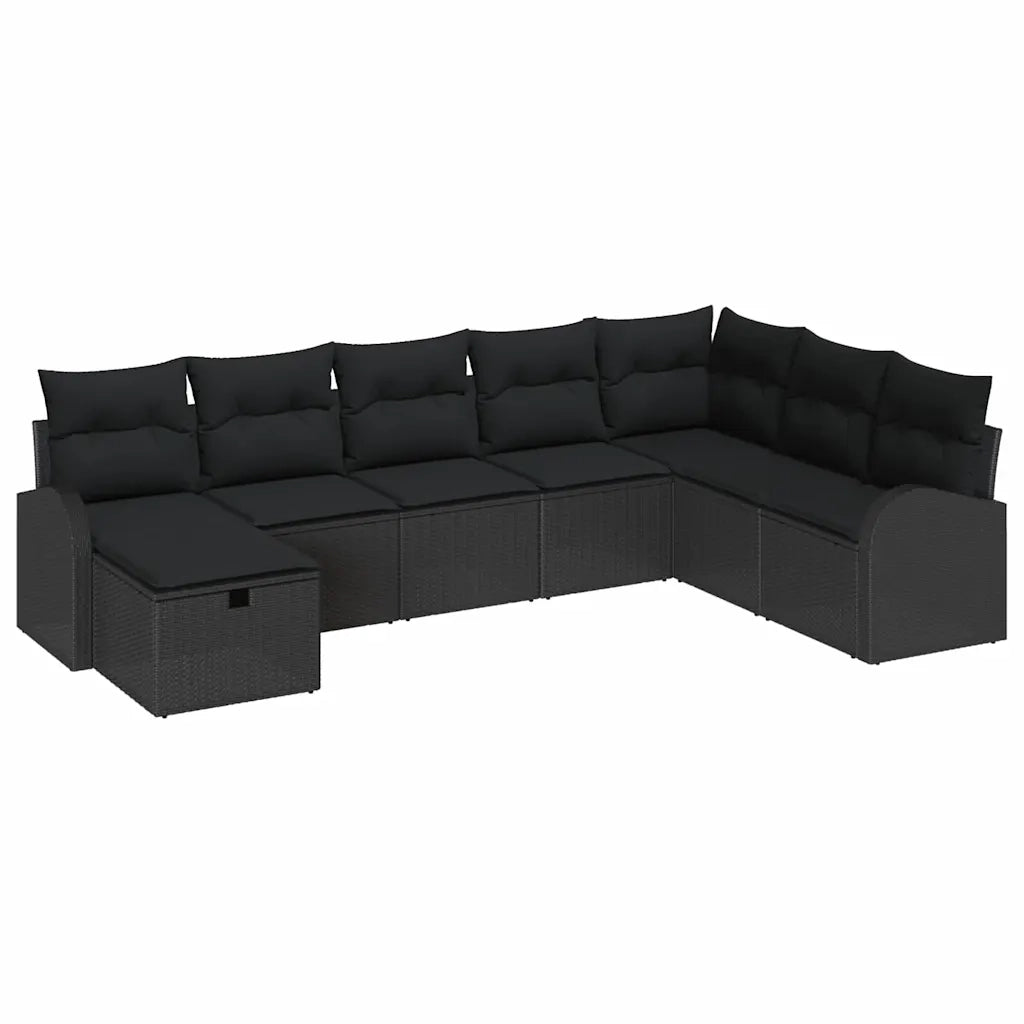 Set Divano da Giardino con cuscino 8 pcs Nero Poly Rattan