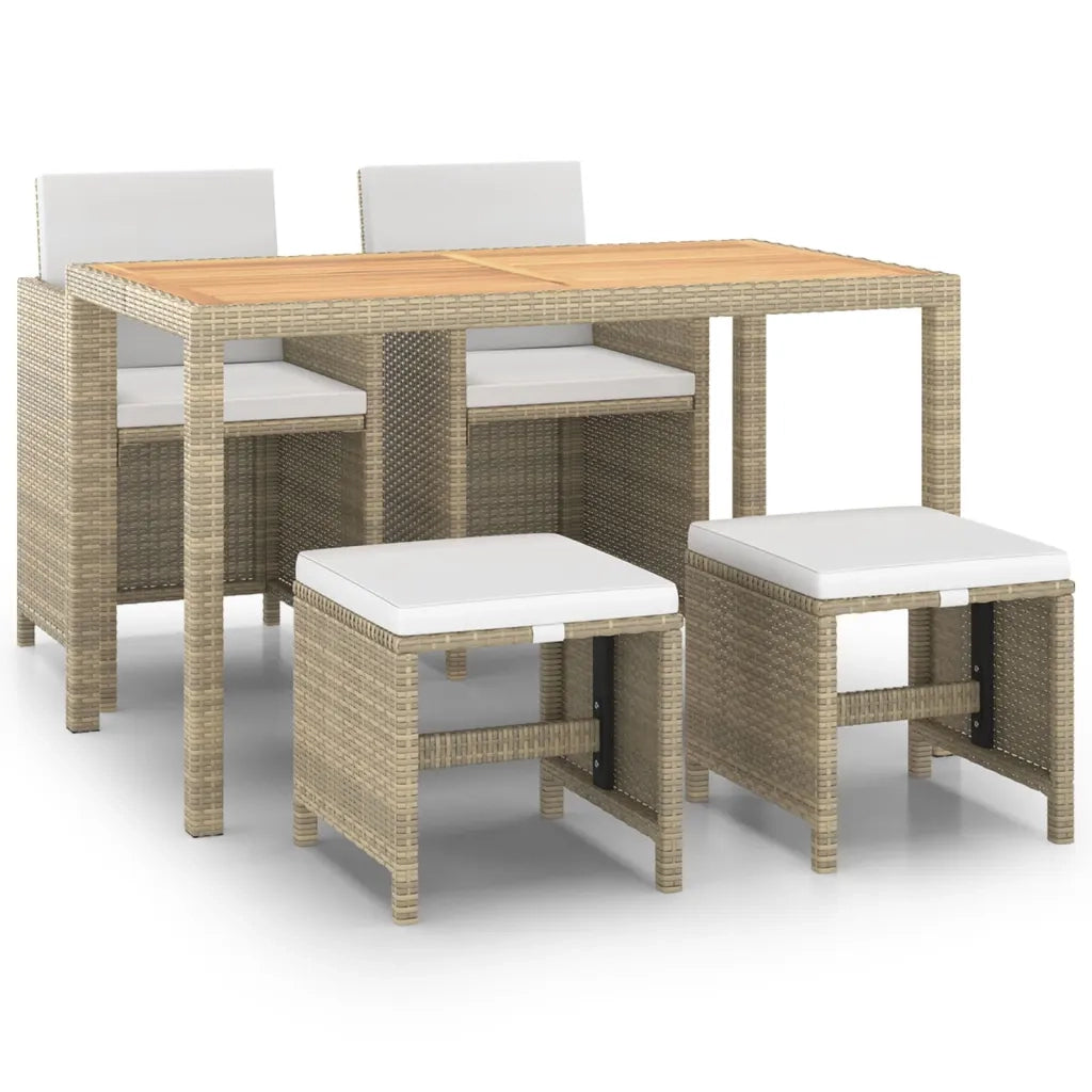 Set da Pranzo da Giardino 5 pz con Cuscini Beige in Polyrattan 3095501