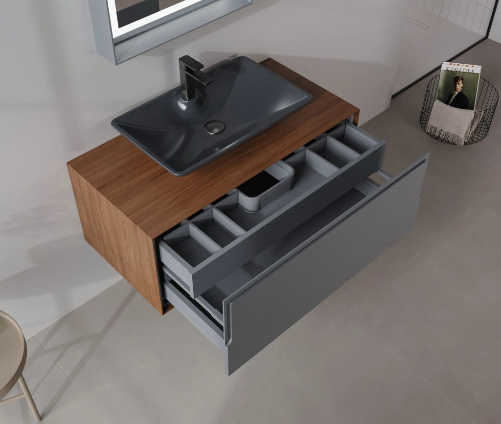 Mobile lavabo "Craft 100" - 100 x 50 x 40 cm - Noce / Antracite