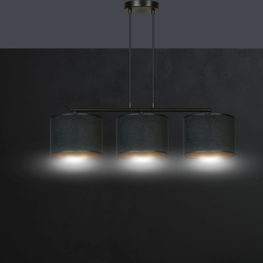 Lampadario Emibig Hilde 3 luci E27 nero oro 72cm H100cm