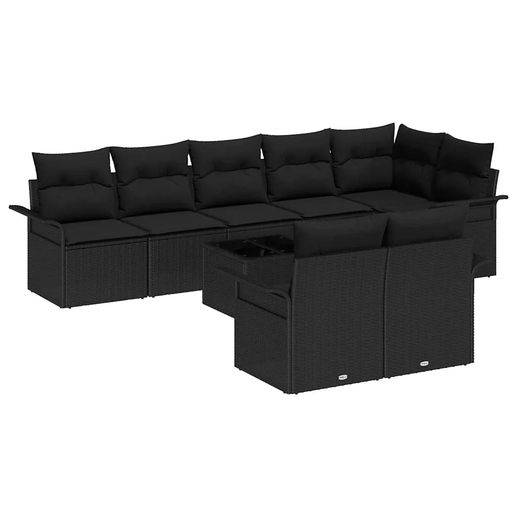 Set Divano da Giardino con archiviazione 9 pcs Nero polyrattan
